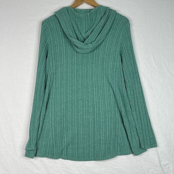 Barefoot Dreams CozyChic Ultra Lite Green Hooded‎ Cardigan Sweater Women’s Large - Picture 8 of 11